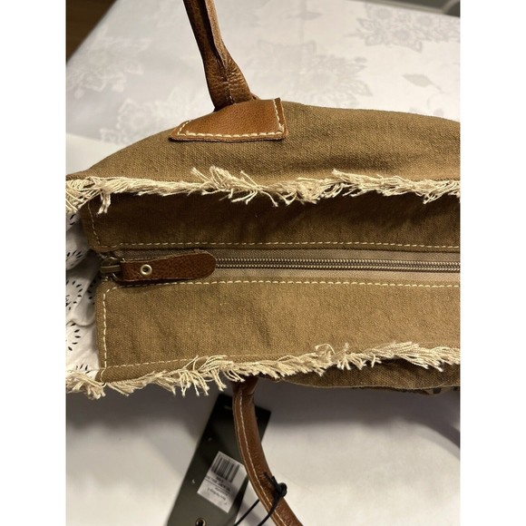 NWT Myra Bags Upcycled Canvas Handbag Sel De Mer Beige Fringe Tote Leather - Picture 6 of 16